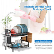 Kitchen Dish Bowl Drainer Storage Rack 1/2 Tiers Dish Chopsticks Knife Fork Water Cup Storage Rack Kitchen Counter Organizer
