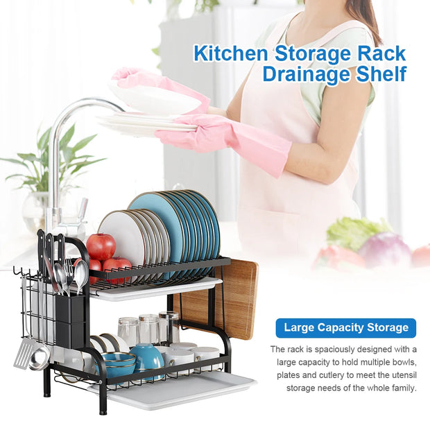 Kitchen Dish Bowl Drainer Storage Rack 1/2 Tiers Dish Chopsticks Knife Fork Water Cup Storage Rack Kitchen Counter Organizer