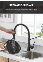 Kitchen Faucets Brush Brass Faucets for Kitchen Sink  Single Lever Pull Down Spring Spout Mixers Tap Hot Cold Water Crane 9009
