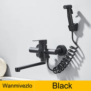 Kitchen Faucets Stainless Steel Wall Mounted Dual Hole Bathroom 360 Rotate Basin Faucet Cold Hot Water Mixer Taps With spray gun