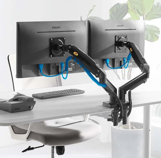 Desktop NB F160 + FP-2 Gas Spring Dual Arm for 17"-27" Monitor Holder + 10"-17" Laptop Support Air Press Mount Stand Load 2-9kg