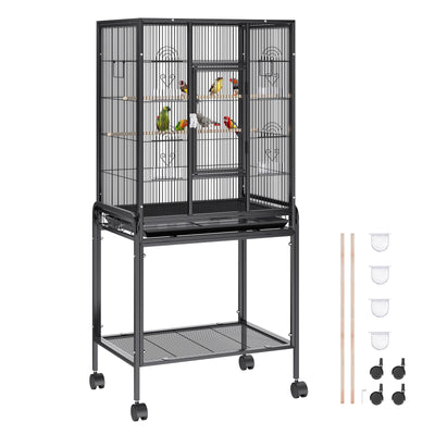 VEVOR 52/54 inch Standing Large Flight Bird Cage Carbon Steel Parakeets Cages with Rolling Stand and Tray for Cockatiels Parrots