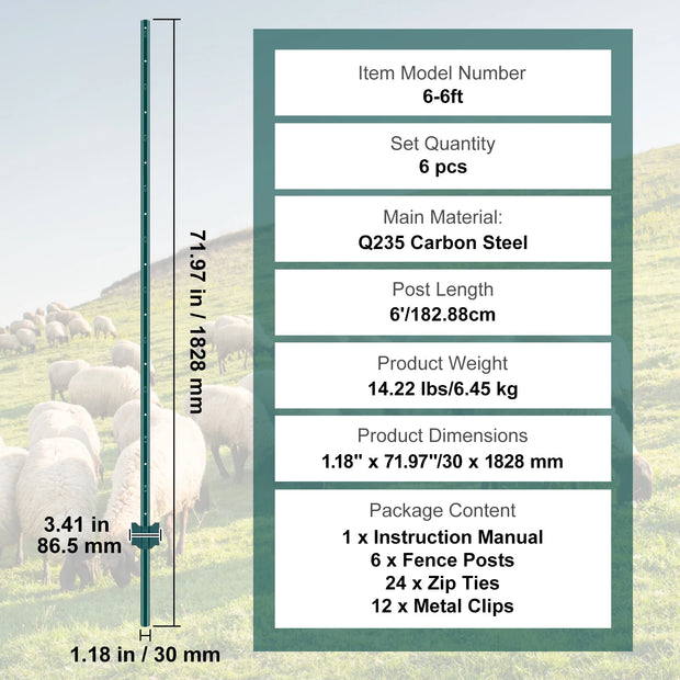 SucceBuy Fence Post T-Post Heavy Duty Metal Fence Post Sturdy Steel Fence Stakes for Garden Yard Lawn Farms Outdoor Wire Fencing