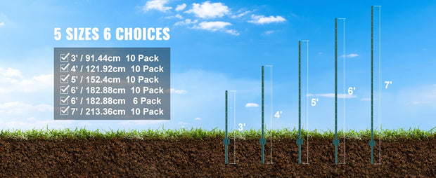 SucceBuy Fence Post T-Post Heavy Duty Metal Fence Post Sturdy Steel Fence Stakes for Garden Yard Lawn Farms Outdoor Wire Fencing