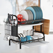 Kitchen Dish Bowl Drainer Storage Rack 1/2 Tiers Dish Chopsticks Knife Fork Water Cup Storage Rack Kitchen Counter Organizer