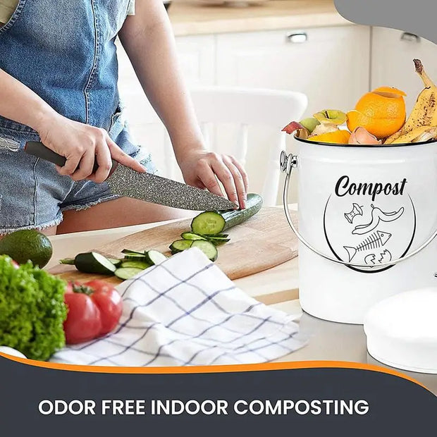 Kitchen Counter Compost Bucket 5L Lidded Kitchen Counter Compost Bin Fruits Veggies Waste Collector Rust Resistant Coated Indoor