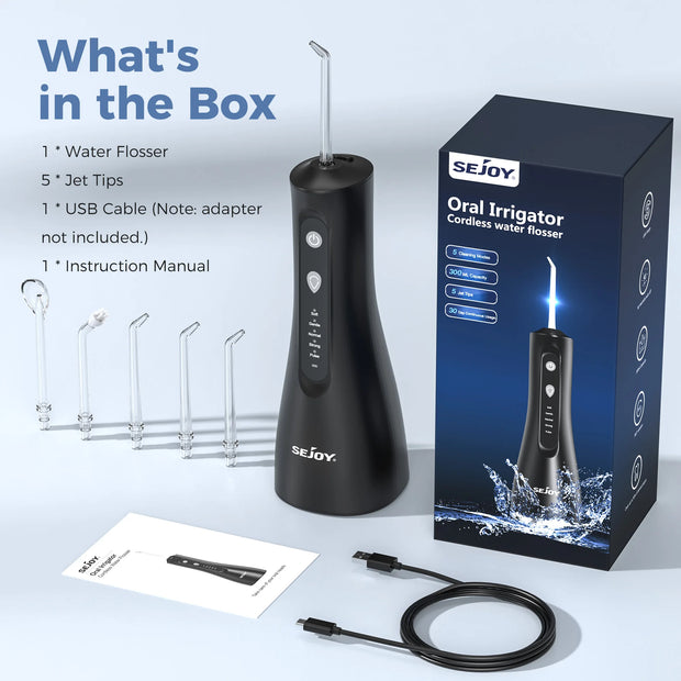 SEJOY Electric Dental Oral Irrigator Water Flosser Thread Teeth Pick Mouth Washing Machine 5 Nozzles 5 Modes USB Rechargeable