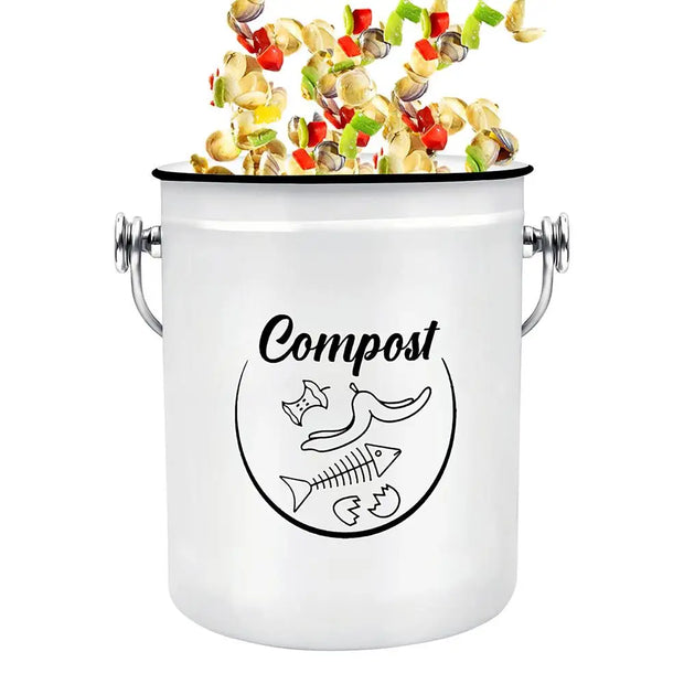 Kitchen Counter Compost Bucket 5L Lidded Kitchen Counter Compost Bin Fruits Veggies Waste Collector Rust Resistant Coated Indoor