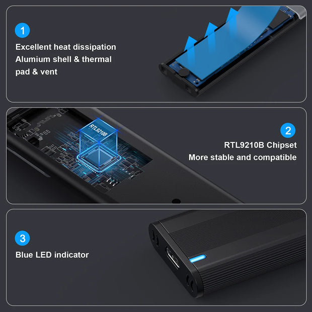 10Gbps M2 SSD Case NVME SATA Dual Protocol M.2 to USB Type C 3.1 SSD Adapter for NVME PCIE NGFF SATA SSD Disk Box M.2 SSD Case