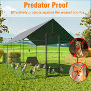 Large Outdoor Upgrade Metal Chicken Coop Walk-in Poultry Run Pen Cage Pet Duck Hen House with Nylon Netting and Cover for Yards