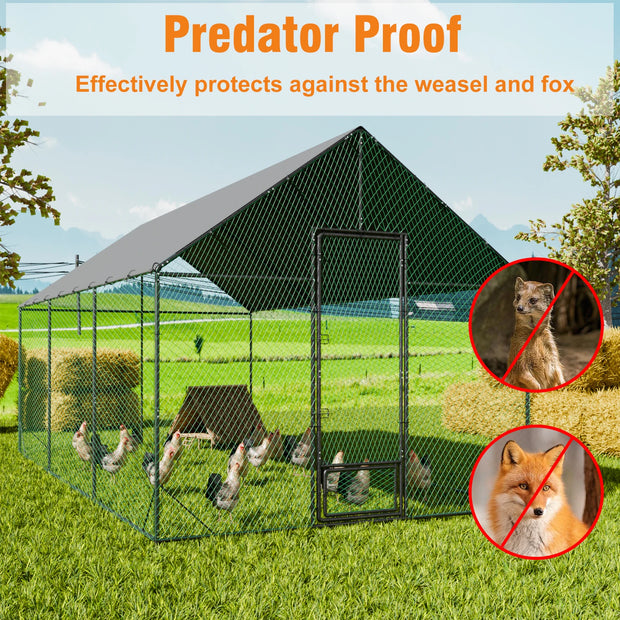 Large Outdoor Upgrade Metal Chicken Coop Walk-in Poultry Run Pen Cage Pet Duck Hen House with Nylon Netting and Cover for Yards