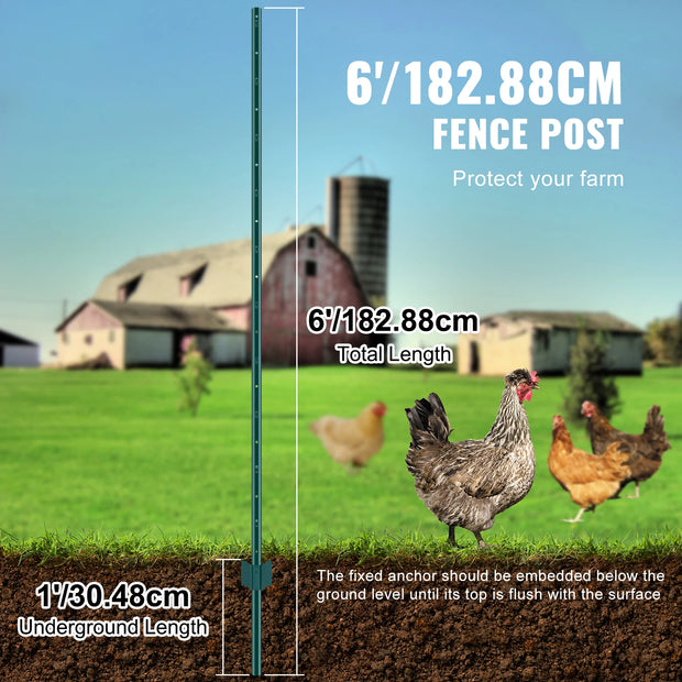 SucceBuy Fence Post T-Post Heavy Duty Metal Fence Post Sturdy Steel Fence Stakes for Garden Yard Lawn Farms Outdoor Wire Fencing