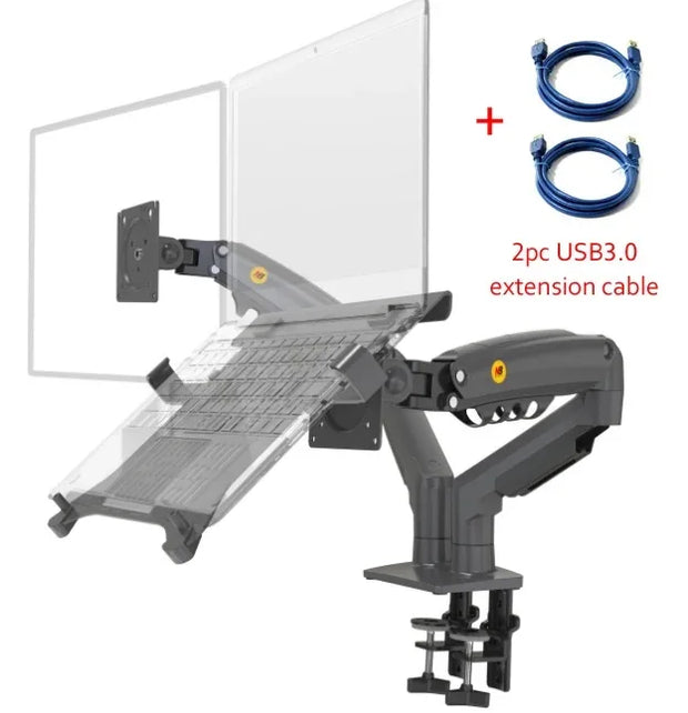 Desktop NB F160 + FP-2 Gas Spring Dual Arm for 17"-27" Monitor Holder + 10"-17" Laptop Support Air Press Mount Stand Load 2-9kg
