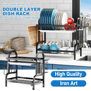 Kitchen Dish Bowl Drainer Storage Rack 1/2 Tiers Dish Chopsticks Knife Fork Water Cup Storage Rack Kitchen Counter Organizer
