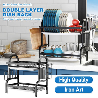 Kitchen Dish Bowl Drainer Storage Rack 1/2 Tiers Dish Chopsticks Knife Fork Water Cup Storage Rack Kitchen Counter Organizer