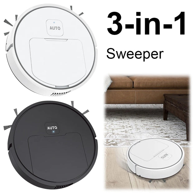 3-in-1 Robot Vacuum Cleaner USB Rechargeable 1000Pa Suction Automatic Cleaning Sweeping Machine for Pet Hair Carpets and Floors