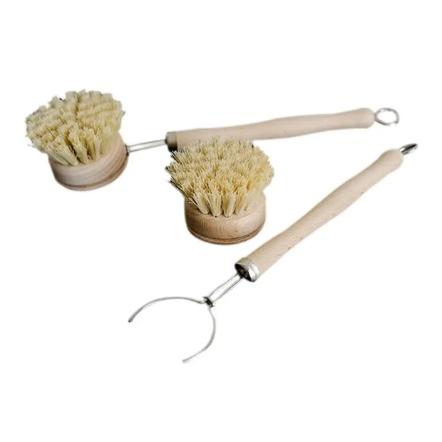 Kitchen Cleaning Brush Natural Bamboo Handle and Sisal Bristles Scrub Brush for Dish Cast Iron Skillet Pots Pans Pot Brush