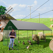 Large Outdoor Upgrade Metal Chicken Coop Walk-in Poultry Run Pen Cage Pet Duck Hen House with Nylon Netting and Cover for Yards