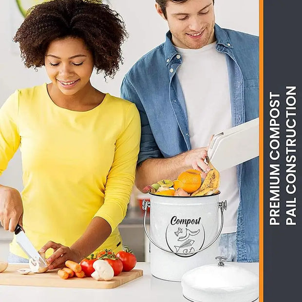 Kitchen Counter Compost Bucket 5L Lidded Kitchen Counter Compost Bin Fruits Veggies Waste Collector Rust Resistant Coated Indoor