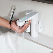 SINLAKU Bathroom Basin Sensor Faucet With Foam Soap Dispenser Deck Mounted Single Hole Stream Outlet Touch Free Mixer Taps