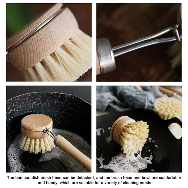 Kitchen Cleaning Brush Natural Bamboo Handle and Sisal Bristles Scrub Brush for Dish Cast Iron Skillet Pots Pans Pot Brush