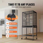 VEVOR 52/54 inch Standing Large Flight Bird Cage Carbon Steel Parakeets Cages with Rolling Stand and Tray for Cockatiels Parrots