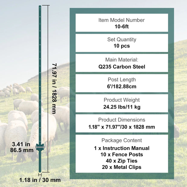 SucceBuy Fence Post T-Post Heavy Duty Metal Fence Post Sturdy Steel Fence Stakes for Garden Yard Lawn Farms Outdoor Wire Fencing