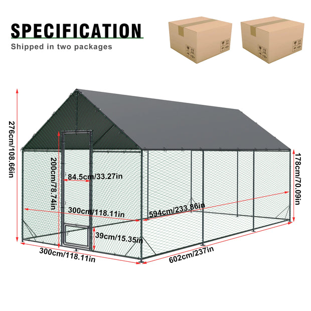 Large Outdoor Upgrade Metal Chicken Coop Walk-in Poultry Run Pen Cage Pet Duck Hen House with Nylon Netting and Cover for Yards