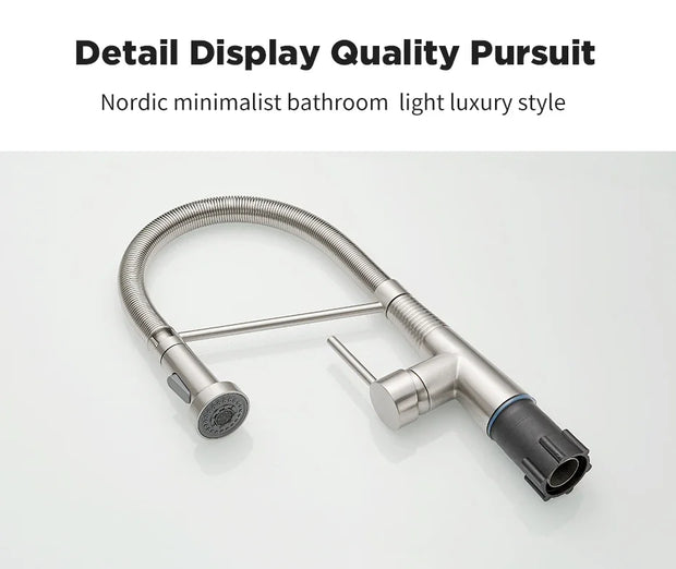 Kitchen Faucets Brush Brass Faucets for Kitchen Sink  Single Lever Pull Down Spring Spout Mixers Tap Hot Cold Water Crane 9009