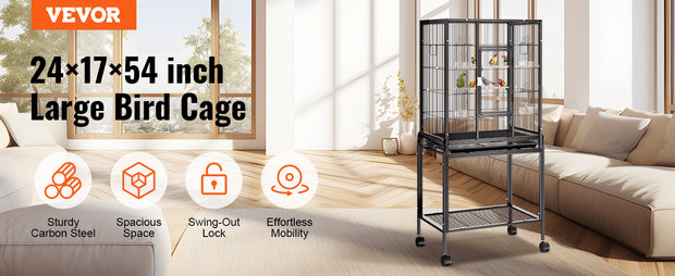 VEVOR 52/54 inch Standing Large Flight Bird Cage Carbon Steel Parakeets Cages with Rolling Stand and Tray for Cockatiels Parrots