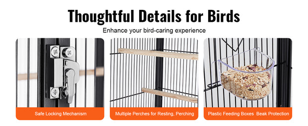 VEVOR 52/54 inch Standing Large Flight Bird Cage Carbon Steel Parakeets Cages with Rolling Stand and Tray for Cockatiels Parrots